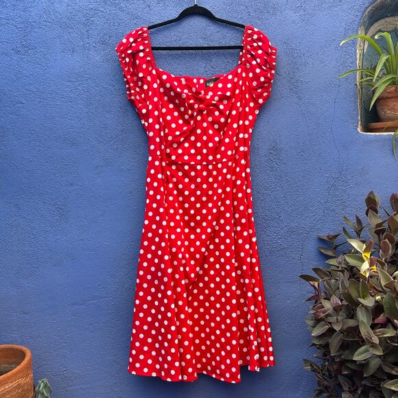 collectif london retro red and white polka dot cocktail dress - Picture 1 of 6